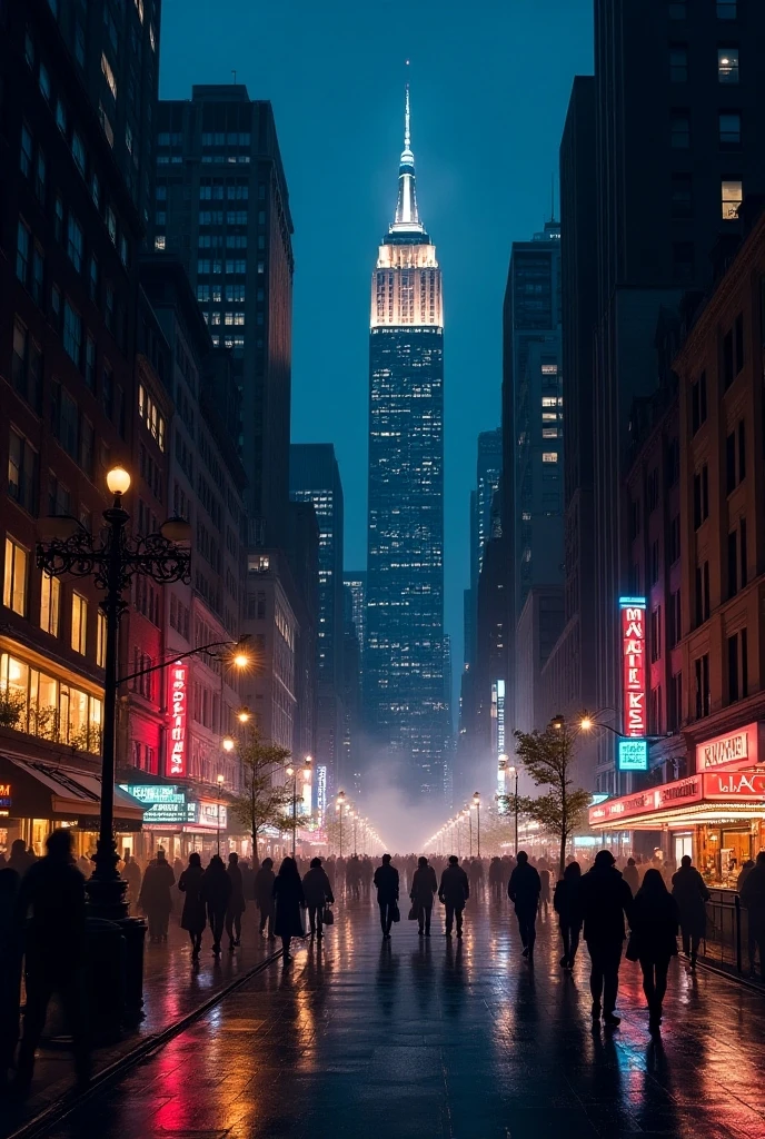 A bustling cityscape during rush hour:

Depict a busy city with towering skyscrapers, crowded streets, and a flurry of people during rush hour.