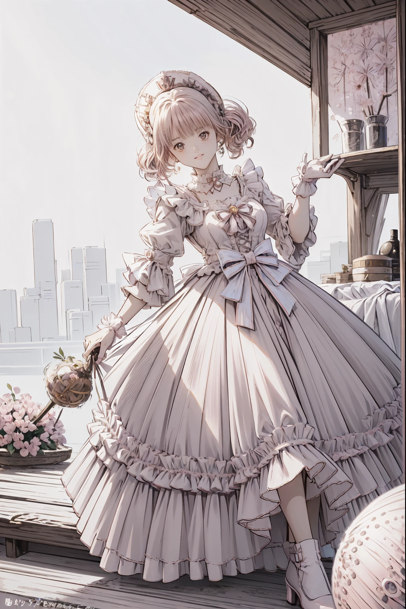 (Best Quality,4K, Hi-Res,masterpiece:1.2), several people having fun with each other while having very detailed ,Realistic:1.37,,(whole body, Shows Your Feet and Shoes: 1.2),、(( pink dress )), 荘厳なライトピンクとゴールドの夜会服のドレスを着た女の子の超Realisticな写真, Big beautiful dress, Lots of frills and rhinestones、Intricate and voluminous ball gown (Best Quality, table top, Art Station , fantasy art:1.2), 美しいcute女の子, ( long blonde curly hair :1.1), (Exquisite gold short skirt, whole bodyショット)、Anime Style、story、、 beautiful girls、とてもcute天使、 pink gothic dress 、cute、、smile、 long skirt、, black long boots、Best Quality, masterpiece, 最 Hi-Res, artwork , super それにGet used to it, many Get used to it, Get used to it, それにGet used to it, woman, ,(( pink victorian voluminous ball gown dress )), Long Dress, dress with lots of frills and ribbons .. with a tiara on her head ,luxury,1 person, Pink brown hair,Pink Eyes、Pink World,(A girl wearing a pink princess skirt), Pink Hair,pink bedroom layout,Pink Bed,Pink mosquito net,Pink furniture,pink color palette ,(zenTangle, Mandala, Tangle, enTangle:0.6),(Make art), Most Beautiful Chaotic Shape ,Beast Design,Behind, Pink High Heels , perfect hand ,