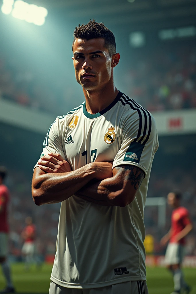 1 Cristiano Ronaldo strong muscle wears a shirt and shorts in the ampoule. Clear details
