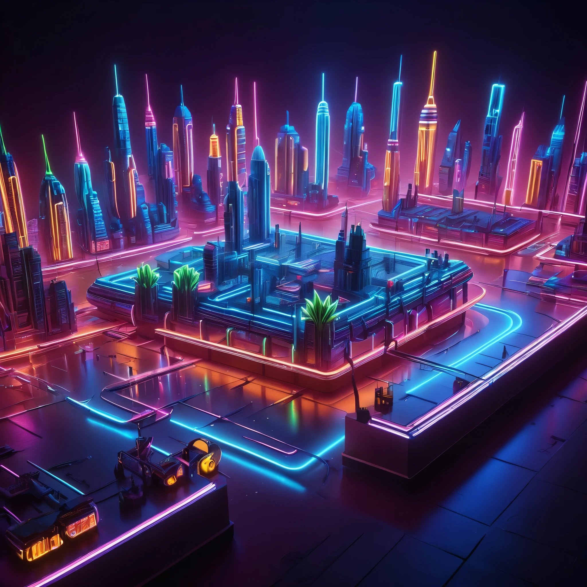 realistic detailed neon city diorama, hyper-detailed cyberpunk neon city model, intricate miniature neon cityscape, ultra-detailed sci-fi neon metropolis, hyper-realistic miniature neon night cityscape, extremely detailed 3D printed neon city diorama, masterpiece highly detailed neon megalopolis diorama, photorealistic miniature neon cyberpunk cityscape, best quality 8k hyper-realistic neon city diorama, cinematic neon cityscape miniature diorama