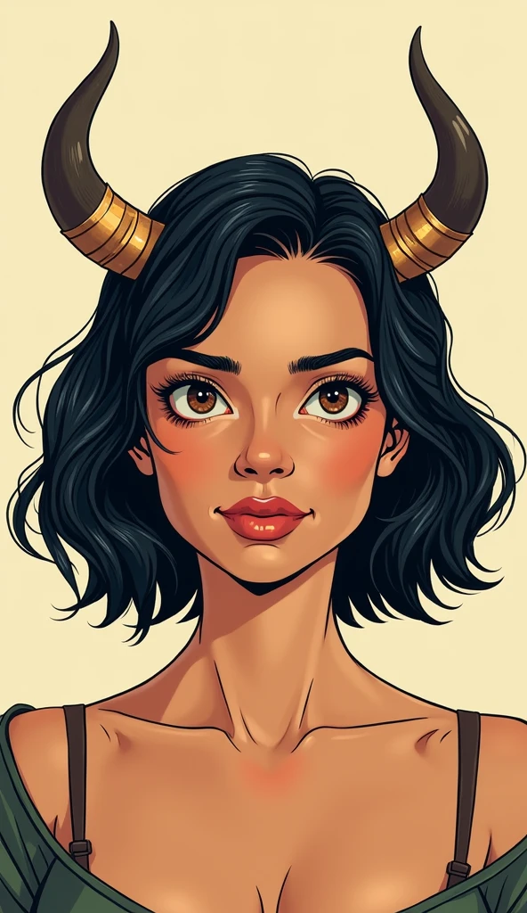 a woman with horns and a yellow background, Ross Draws 1. 0, Ross Draws 2. 0, rossdraws | afrofuturism, beautiful character painting, retrato de rossdraws, :: rossdraws, Ross Draws 2. 5, inspirado em Rossdraws, portrait of an elf queen, vibrant rossdraws cartoon, artgerm e rossdraws