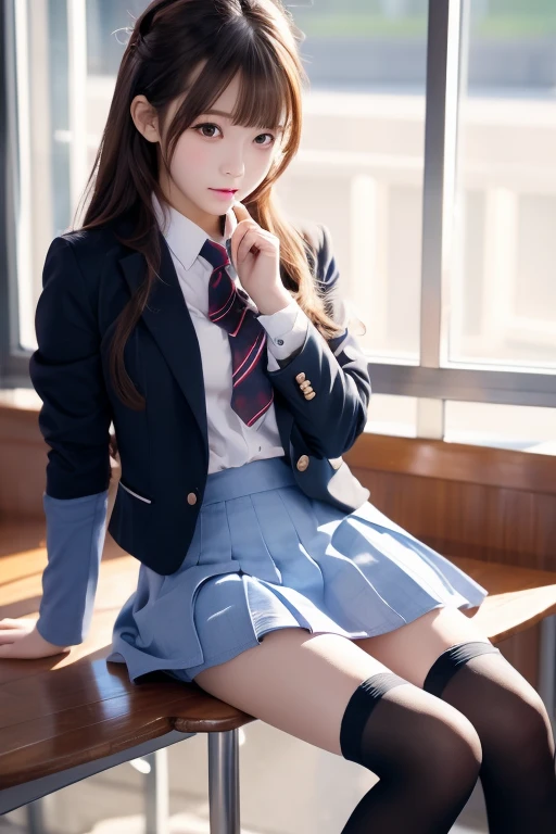  cute girl､High school girl､Idol､uniform､blazers､ stockings､ mini skirt､ see-through ､Fluttering in the wind､sit