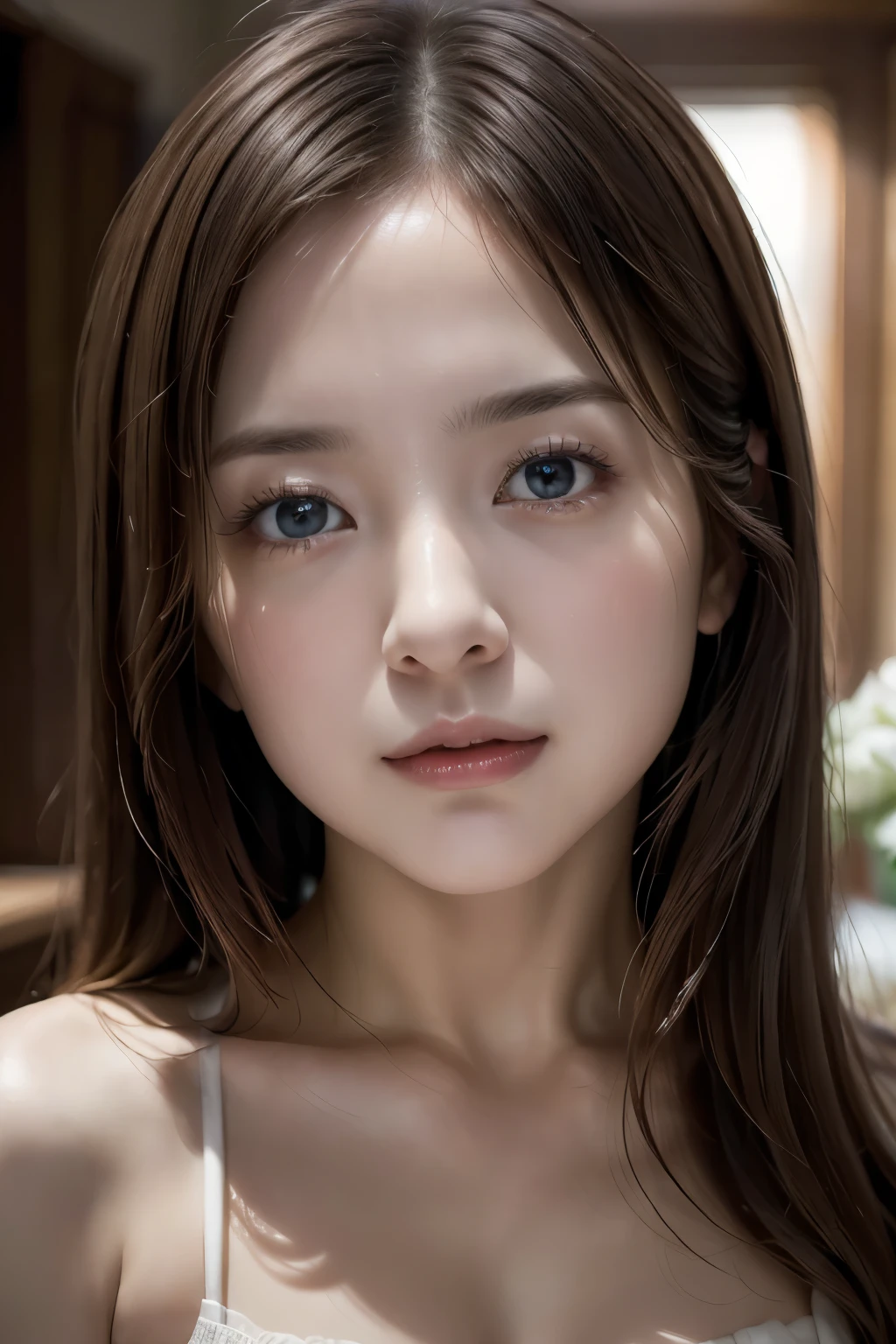 8k, Ultra-high resolution, Highest quality, masterpiece, Rule of thirds photograph,surreal, photograph, 1 girl, (:1.3), pretty girl, Cute Face, Beautiful eyes in every detail, Detailed,masterpiece,One Girl:1.2,Realistic Skin, Perfect and beautiful face ,Perfect and cute face, Skin with attention to detail, Perfect limbs,Looking at the audience、beauty,Perfect Anatomy,Vividly detailed,detailed,surreal,Light and shadow, japanese , faint smile, upper body