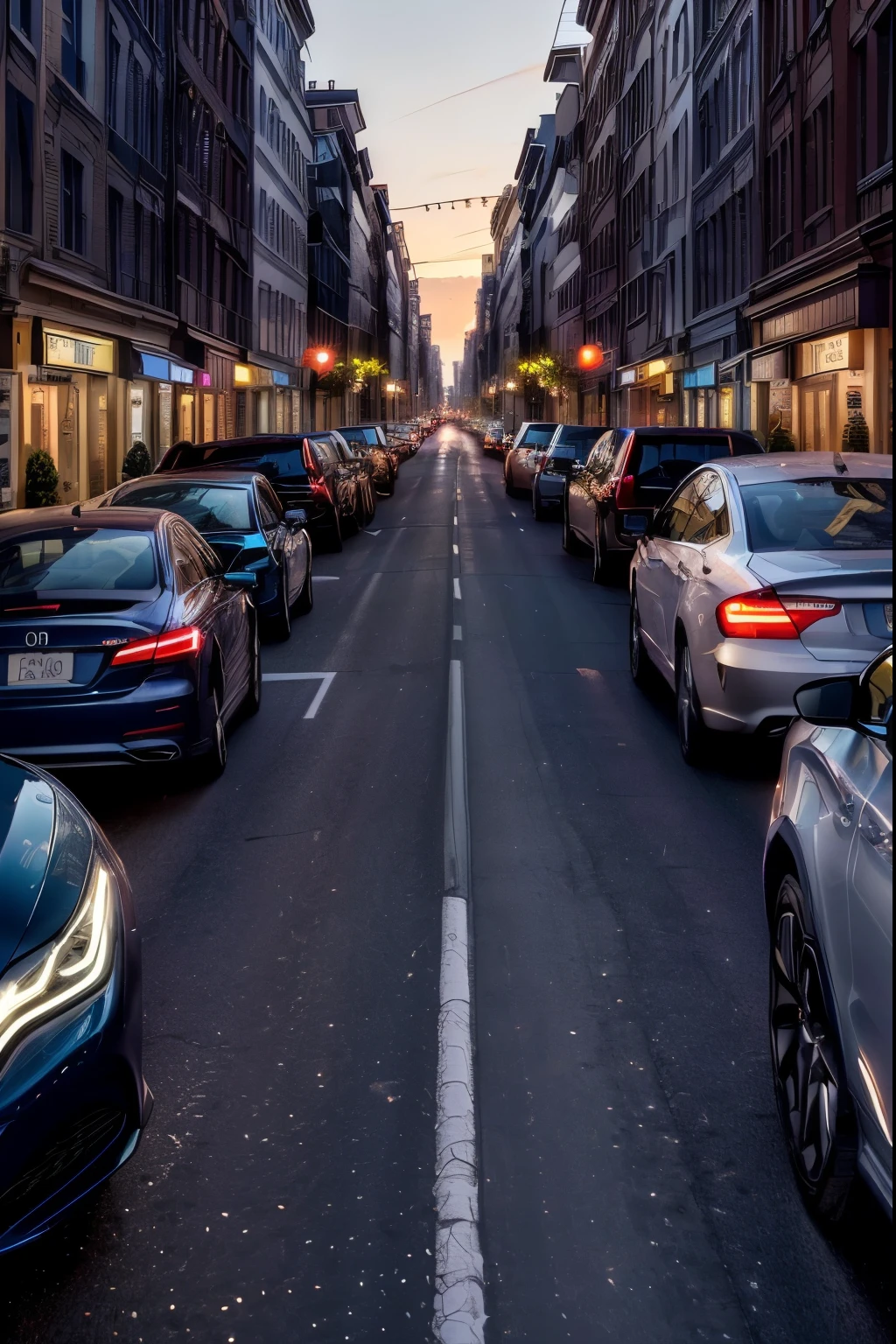 a view of a city street with a few cars parked on the side of it, beautiful cityscape, beautiful city, amazing wallpaper, beautiful iphone wallpaper, city twilight landscape, dusk on a city street, city street at dusk, phone wallpaper hd, twilight in the city, city sunset night, street city night, beautiful wallpaper, city sunset, city streets, hd phone wallpaper