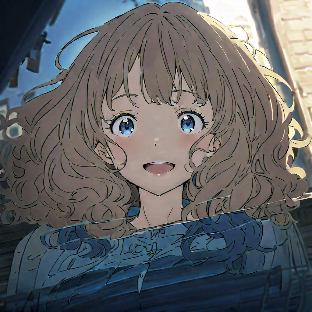 (((masterpiece))),(((Best Quality))),((( Extremely detailed))),  1 girl, Alone, Yanami_Anna (Make-in), Big Breasts,  dark blue eyes, Blonde, Thick Hair, curly hair, Double Exposure, smile,  excited ,