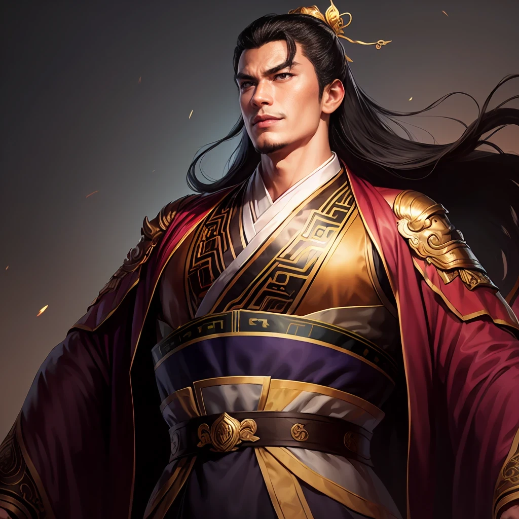 (Best Quality,4K,8k, Hi-Res,masterpiece:1.2),Super detailed,1 person,20-year-old male,Very handsome,smile,long gray black hair ,perfect eyes,Sharp Eyes, ancient chinese armor、 perfect face without errors,Intimidating posture, slender, toned body, Ancient Chinese Generals , Movie Lighting,dynamic pause:1.3 cowboy shots:1.3,from below,wide view:1.2, white background:1.3,simple background:1.2