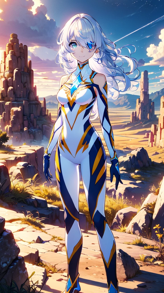 ((full body)), (Hair on one eye:1.5), smile,
break gloves,  bare shoulders,  evening dress , armor, black armor,
break outdoors, desert, null, sun, cloud,
break looking at viewer, ( Cowboy Shooting:1.5),
break (masterpiece:1.2), Best Quality,  Hi-Res,  Unity 8K Wallpaper, (Illustration:0.8), ( beautiful detailed eyes :1.6),  Extremely Detailed Face ,  full light,  extremely detailed CG, (Perfect hands, perfect anatomy),