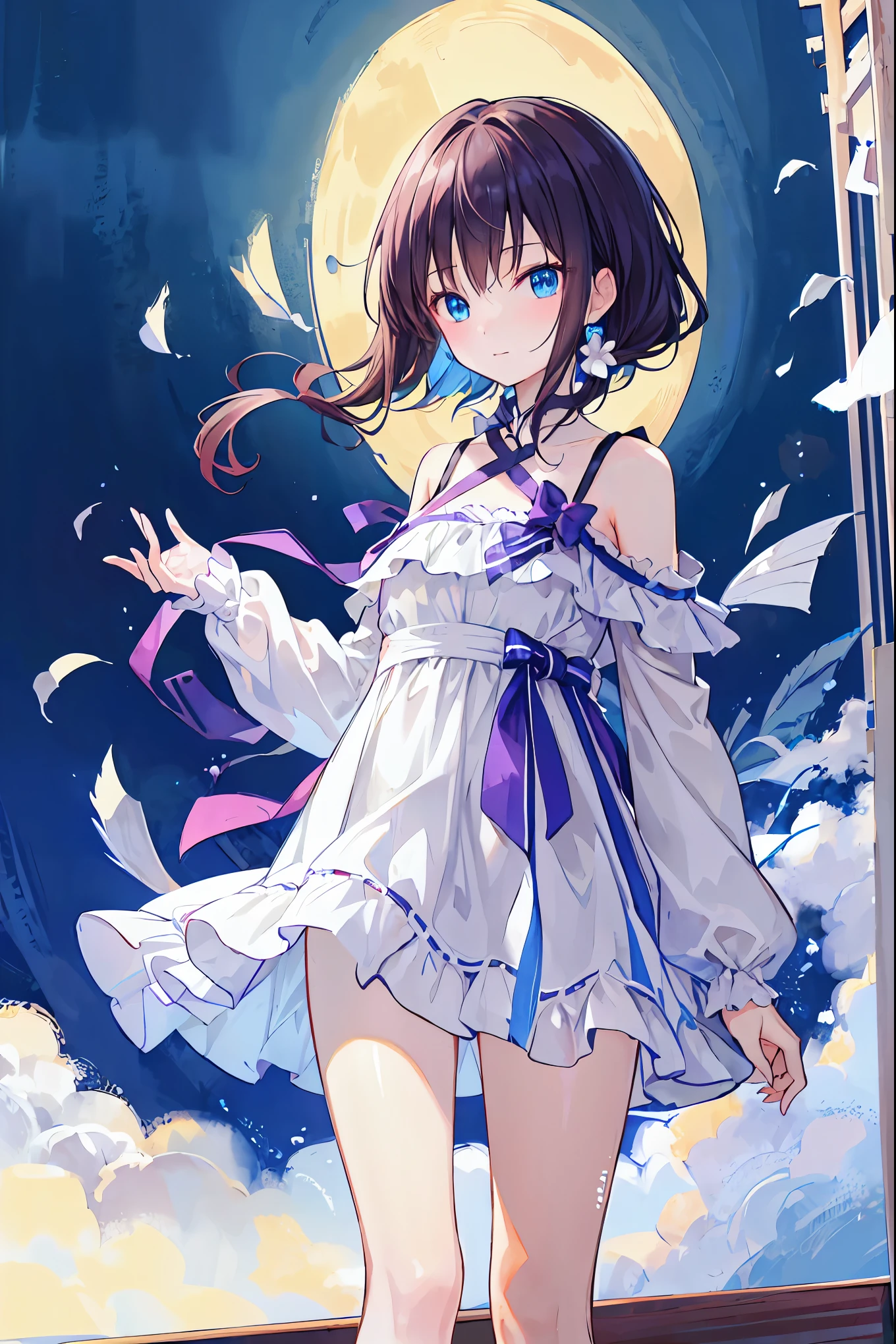 Thin and soft painting style、study、Keep one'head、Girl doing a study 、cat ears、Gray Hair、 blue eyes、 short hair、Ahoge、 CHICK ON THE SIDE CHEERING 、Stern face、 question mark,Brown Hair, shortcut, unkempt hair,Short braided hair,Neat,Slender beauty,Correct posture,Small chest,Beautiful legs, enchanting gray-blue eyes shine like stars,Droopy eyes, bright color , beautiful eyes,A delicate smile,Textured Skin, best quality best , gentle and beautiful woman , anime style、