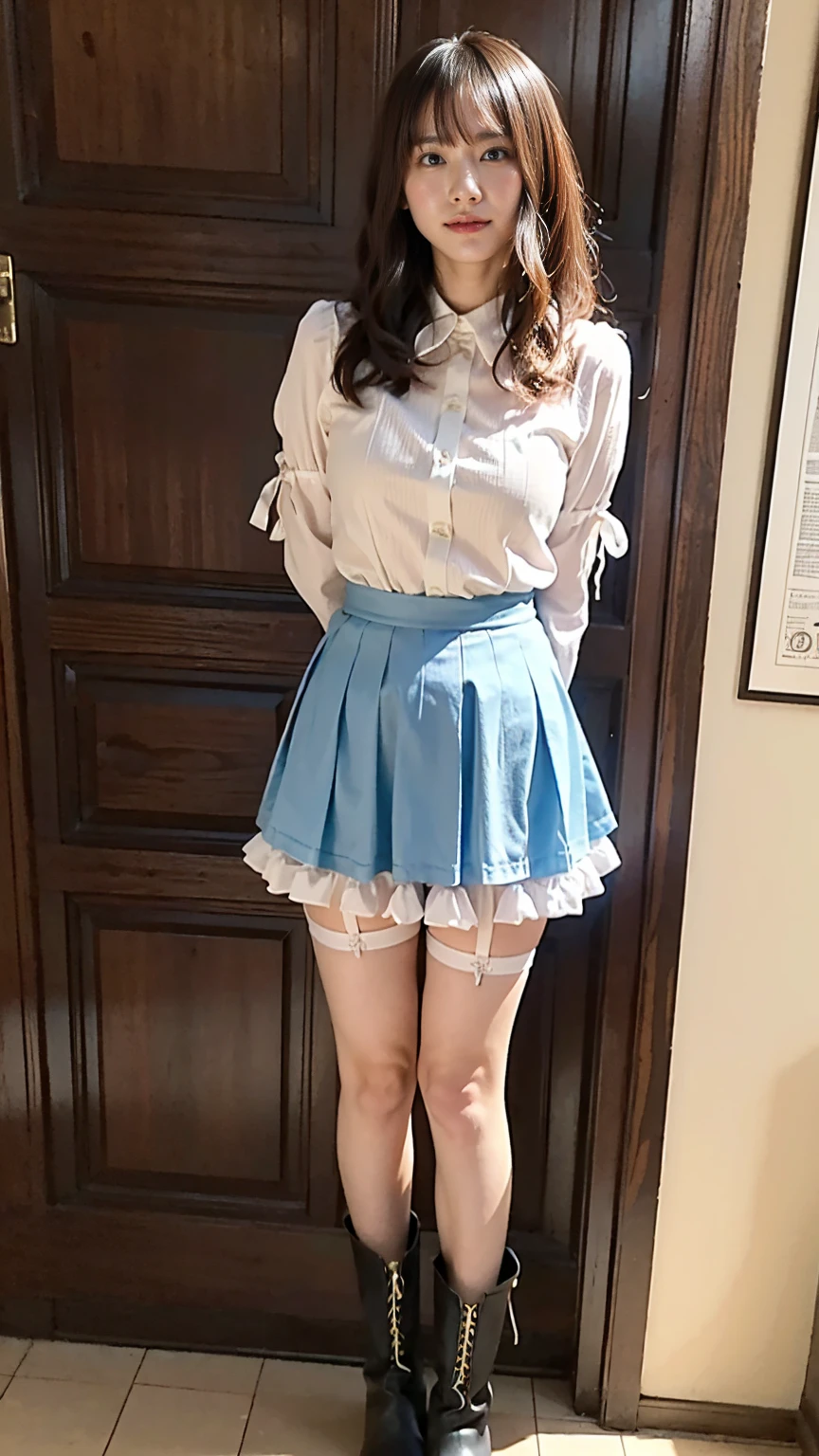 (((Dark blue school uniform、White blouses、Cute white white short sleeve blouse with red ribbon、1girl in、20yr old、short loose socks、dark brown loafers)))、ultra-detailliert、​masterpiece、top-quality、超A high resolution、8K high image quality、Photogenic clarity、Real live-action、(((The panties are light blue panties made of lace material.、String panties)))、(((See all panties)))、(((The skirt is definitely worn)))、(((Lift skirt hem)))、A detailed eye、gradients、Spring outdoor、During the School Cultural Festival、Lots of people、perfect anatomy body proportions ,hard disk、nffsw , Nikon Z9 80mm Lens , masutepiece、Model Standing、Tiny panties、Small micro panties、Pubic hair can be seen through the lace of the panties、Sit in a triangle with your thighs slightly inward、panties focus、too bright natural light、Sunshine、Detailed lace panty pattern、Plain white panties、(((Lifting skirt while standing to show off panties to camera)))、(((Beautiful alignment and snow-white teeth)))、(((Lift the skirt bigger and bigger,、Show your panties to the camera)))、The most popular and beautiful employees of the company、Ultra slim body Gcup bust、Body shape of slim model、Beautiful posture、20yr old