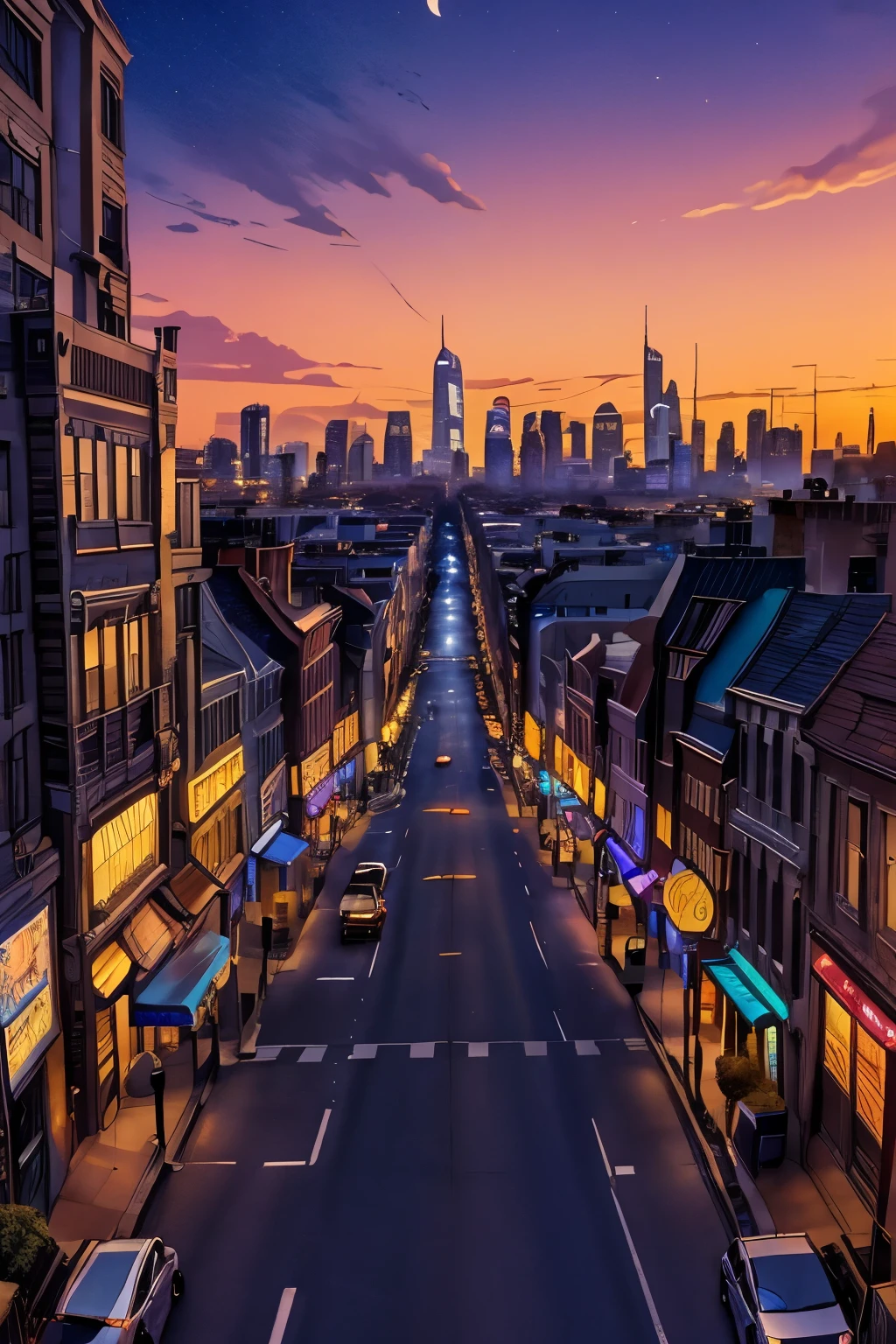 a view of a city street, beautiful cityscape, beautiful city, amazing wallpaper, beautiful iphone wallpaper, city twilight landscape, dusk on a city street, city street at dusk, phone wallpaper hd, twilight in the city, city sunset night, street city night, beautiful wallpaper, city sunset, city streets,