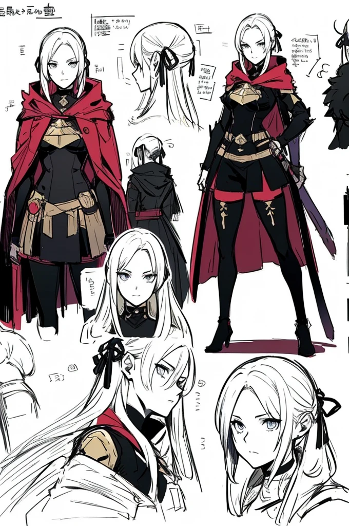 （kishi-v2, Edelgard in black armor,黒い鎧を着た、The murderous woman 、Blonde、 eyes without highlights , ;red eyeliner）,sketch (  character design sheet Change , same characters, whole body, three views, Front, ~ ~ ~ ~ side, return),(Very bright:1.1), [  1 girl:7], ( Tilt your head :1.2), ([sketch|watercolor \(Moderate\)]: