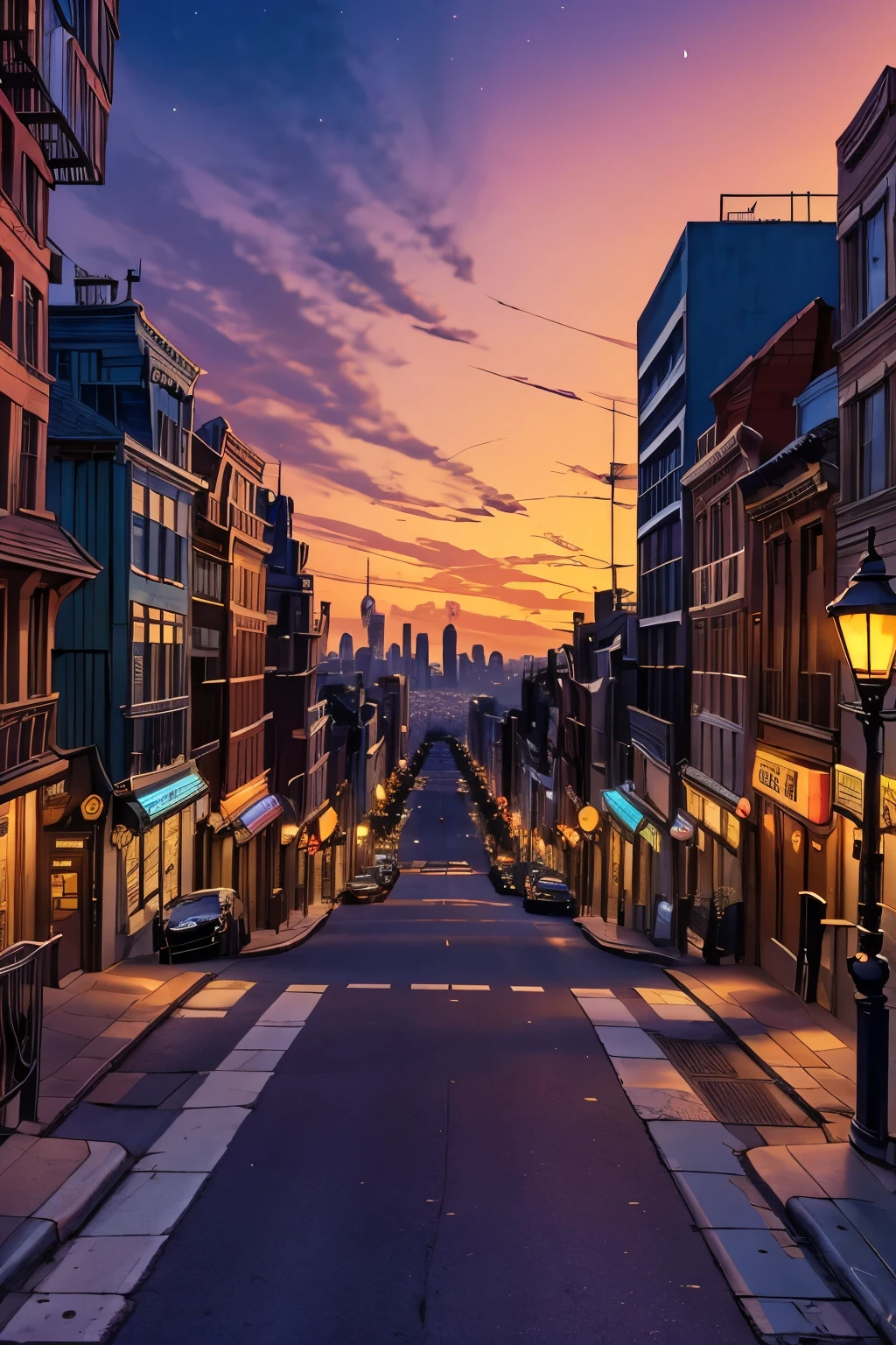 a view of a city street, beautiful cityscape, beautiful city, amazing wallpaper, beautiful iphone wallpaper, city twilight landscape, dusk on a city street, city street at dusk, phone wallpaper hd, twilight in the city, city sunset night, street city night, beautiful wallpaper, city sunset, city streets,