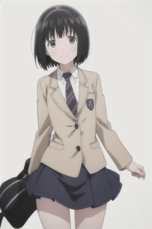 Alone,  1 girl,  Viewers, 2D, Anime, Anime coloring, whole body, (Pure white background:1.3), Kogma, blazers, tie,  mini skirt、smile