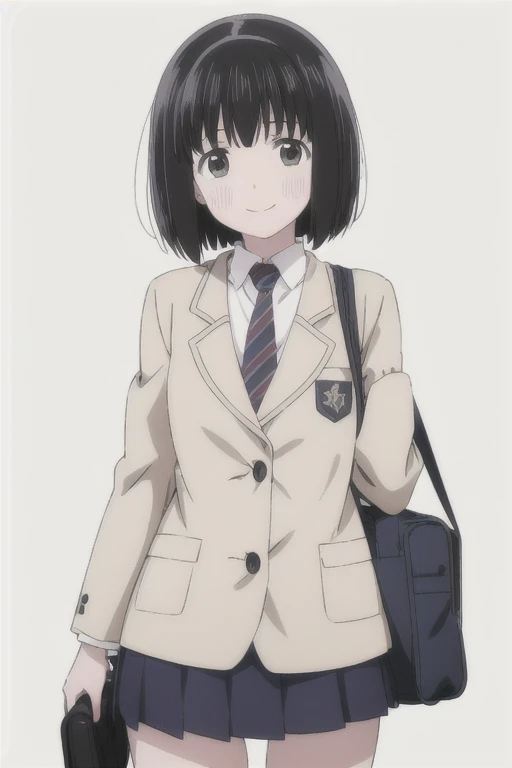 Alone,  1 girl,  Viewers, 2D, Anime, Anime coloring, whole body, (Pure white background:1.3), Kogma, blazers, tie,  mini skirt、smile