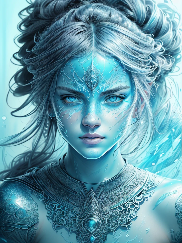 strong warrior princess, centered, chave visual, intricate,  light blue eyes, highly detailed,  breathtaking beauty , precise lineart, vibrant,Splash, Comprehensive cinematographic , Carne Griffiths, Conrad Rosetta, ( the most beautiful portrait in the world:1.5)