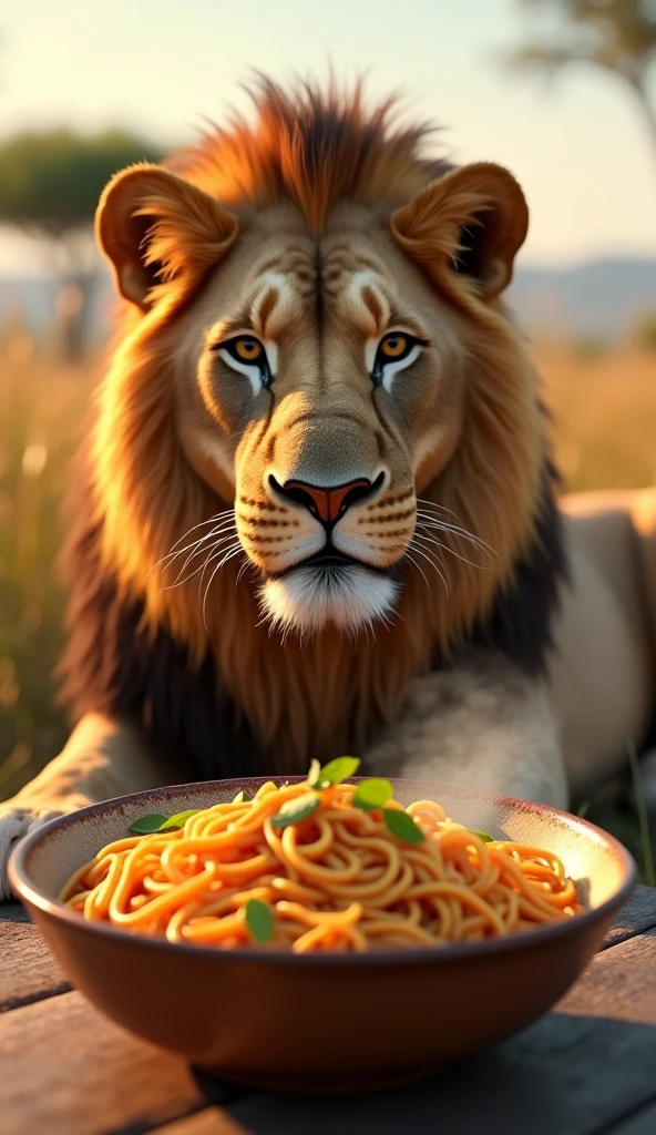 very cute appealing anthropomorphic spaghetti lion, looking at the viewer, macro, cinematic lighting, fantasy art, dynamic composition, epic realistic, award winning illustration <lora:FoodPets:1> Foodpets
