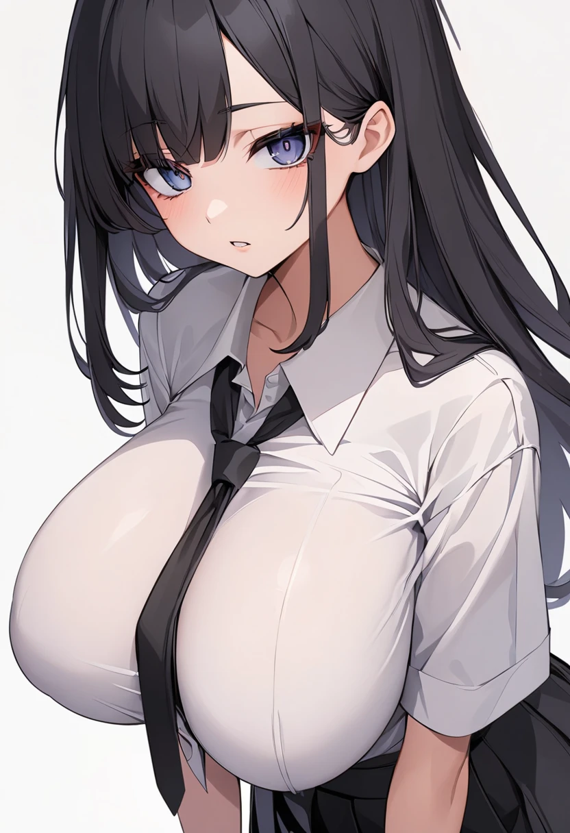 Kim Yun-seo : High school girl,  Long black hair, sharp eyes ,chic look,  big boobs, Intentions, White shirt top with slightly loose tie,  black skirt , Fashionable,  Iljin feeling 