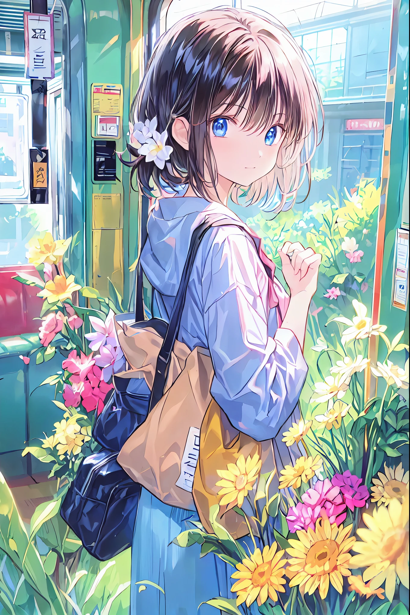 in the train With a girl commute pixiv style Cel animation