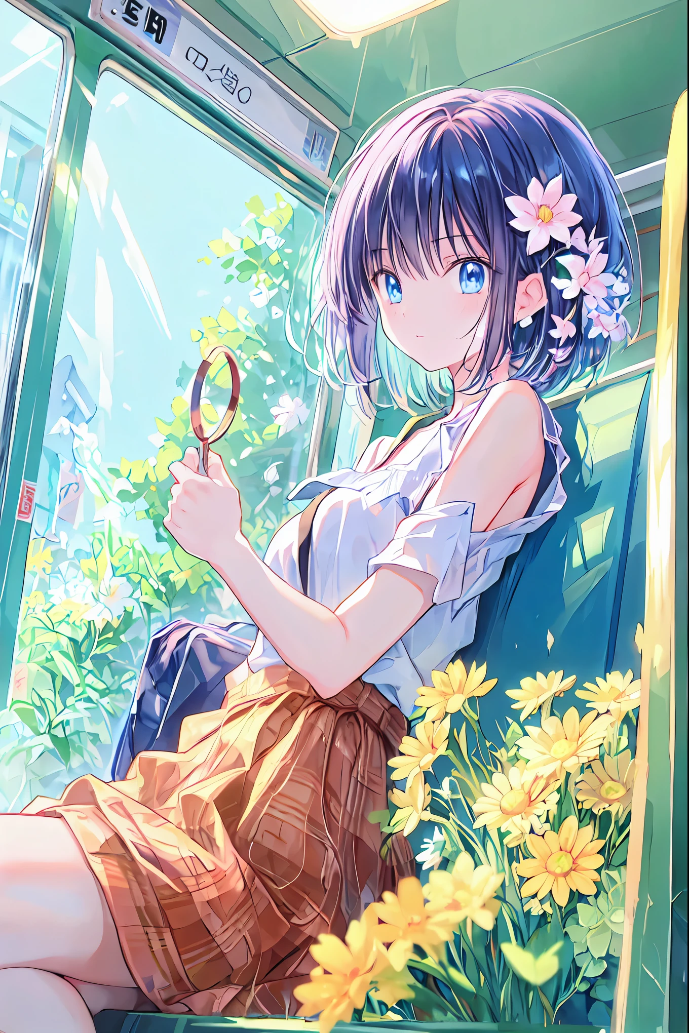 (masterpiece、top-quality:1.2)、cowboy shot、独奏、1girl in、Maki Kurata、tension、Look at viewers、camisole、a bed