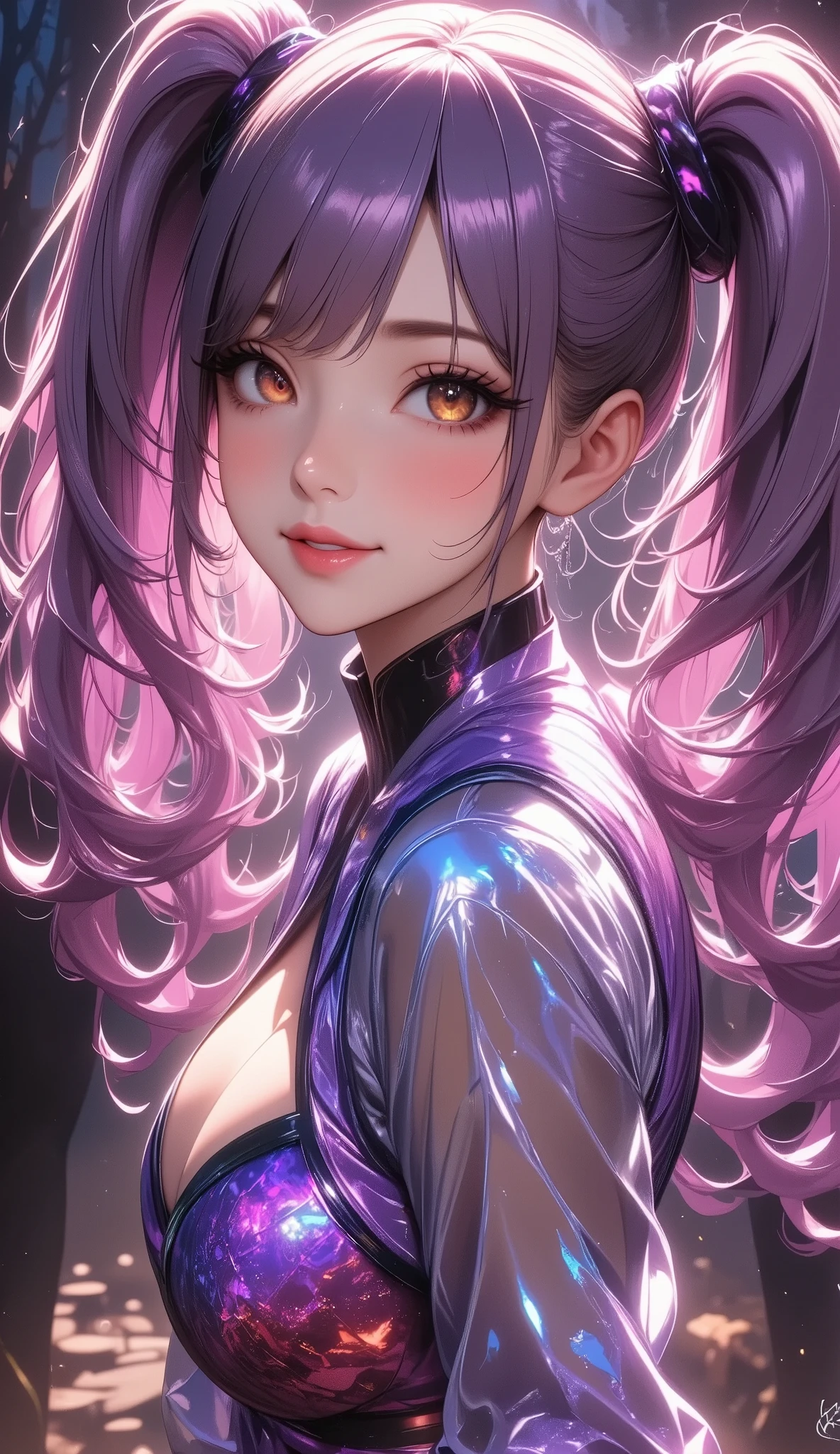 Portrait of a beautiful female idol, (Best Quality:1.2, several people having fun with each other while having very detailed , Anime Style, Detailed CG Illustrations , ultra high resolution, High contrast, masterpiece:1.2, best aesthetics ), (( Virtual Idol, golden eyes, purple hair, bangs, whole body, hair between eyes, Long Hair, ponytails, very Long Hair)), beautifully elaborately painted eyes, Beautifully detailed lips, several people having fun with each other while having very detailed な目と顔, Long eyelashes, smile:1.2, Shiny Idol Outfit:1.4, cowboy shots:1.6, ((Missing background, color noise background:1.6)).
