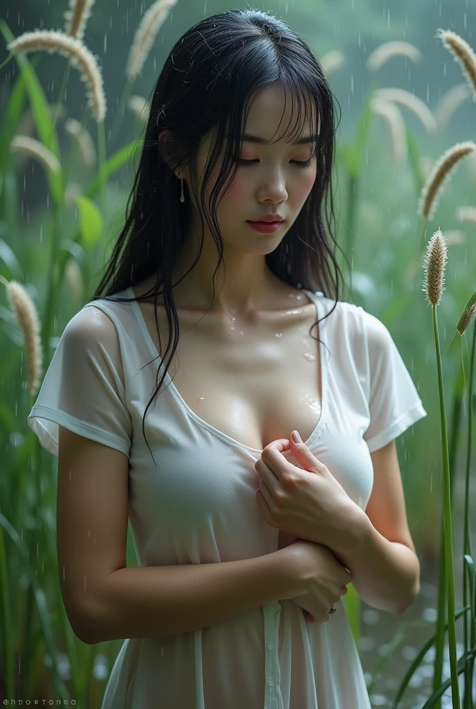 beautiful asian girl,Beautiful slender face, beautiful long hair, 18 years old, naked,wet body ,Very big breasts, white skin, in the flower field,Sunny, Very high detail, 8k, Pose for a photo, Very realistic light, Pose for a photoเซ็กซี่, full body