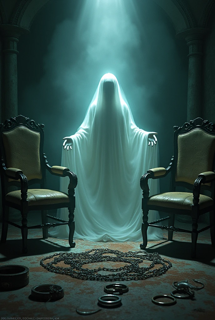 the ghost of an old woman sits in a chair, <lora:Aether_Ghost_v1_LoRA:0.8>