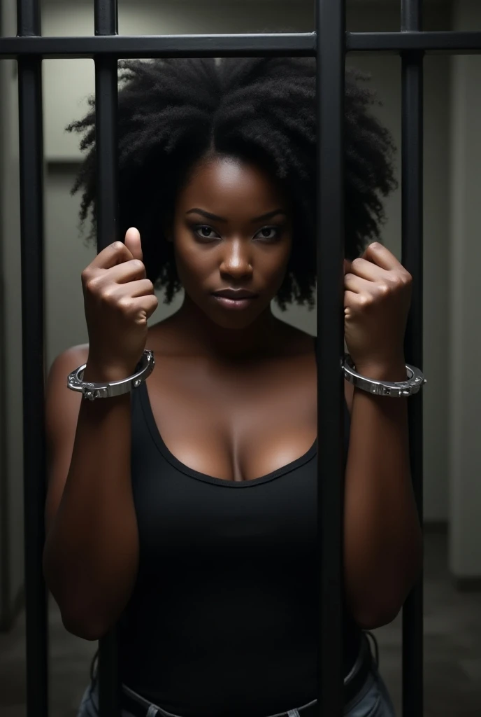 young naked black teen girl in dirty prison cell with old men