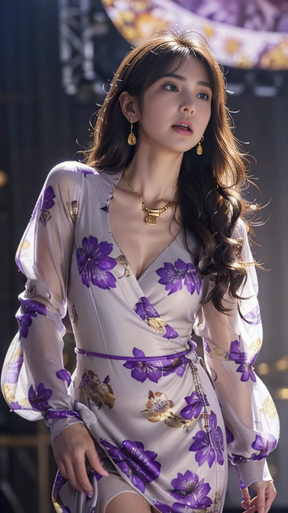 1 Girl,Fascinating Eyes,obstinacy,(green|purple|cool_Long Hair),jewelry,Earrings, necklace,{beauty}, Newspaper wall,European atmosphere,Medieval streetscape,Medium chest,Cool costume,Fascinating,Very detailedな, 8k wallpaper, Very detailed, Highest quality,fashionable,Emotional,intellectual,Alluring