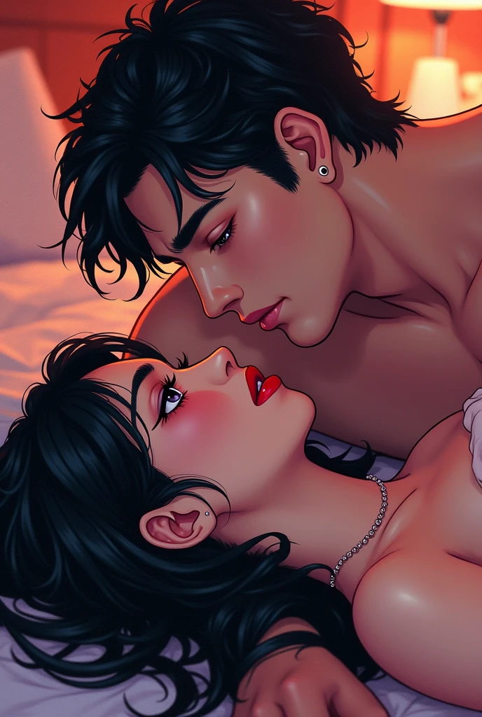 Wonder Woman kissing Bayonetta on bed wet