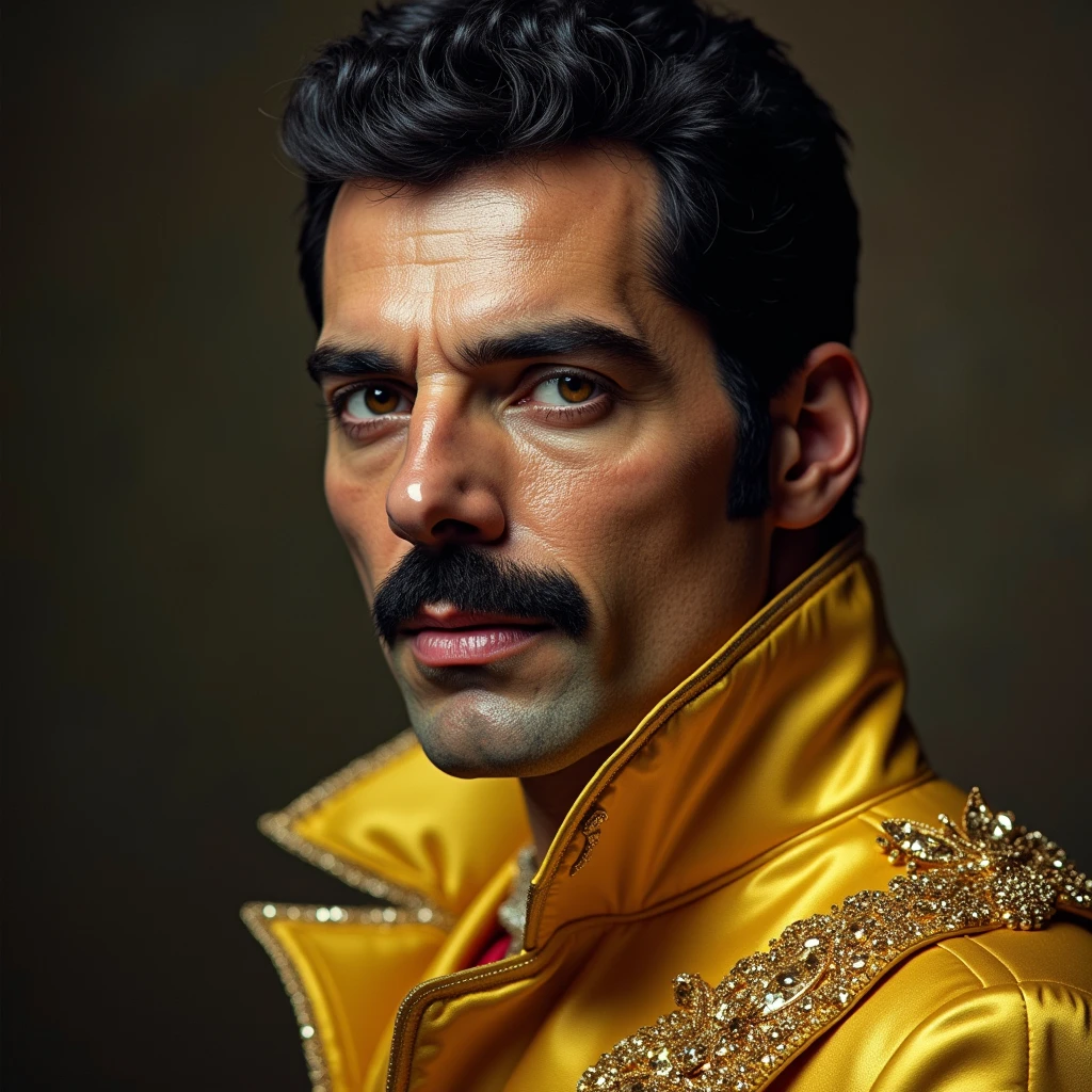cinematic close-up still of a music video of Freddie Mercury, dramatic, National Geographic, Canon DSLR, sharp details, (cinematic lighting, dramatic lighting, high contrast, low key lighting, high key lighting, chiaroscuro lighting, split lighting, rim lighting, back lighting, side lighting, top lighting, bottom lighting, natural light, artificial light:1.5)