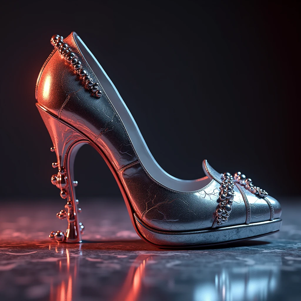professional extravagant 3d model (Ultrarealistic:1.3) high heel shoe with metallic execution, metallic shiny leather. intricate, made of shiny silver, shoe design, made of liquid metal and marble, silver bracelet paws, intricate 3d illustration, heavy metal rave shoes made of liquid metal, made of shiny white metal, ultra-high detail style, highly detailed melted wax, metal sculpture. octane render, highly detailed, volumetric dramatic lighting Union of educational sites
