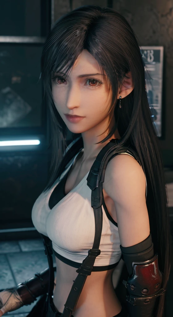 (Highest quality, masterpiece: 1.1), (Realistic: 1.3), break (((FF7,Tifa_Lockhart))),(dark, A barely lit torture chamber:1.3),(Face Focus:1.3,Face close-up:1.3) break (((FF7,Tifa_Lockhart))),(Light brown hair, Large Breasts: 1.2),(Tifa_Lockhart uniform:1.3, suspenders, Low rise, mini skirt, Tank top),Dressed:1.2, break (((FF7,Tifa_Lockhart))),(Hordes of monsters:1.3),(Lots of monsters:1.2), Wet Hair, Around 18 years old,Sensual, avert your eyes:1.2, Monsters attack,Tifa_Lockhart faghting , Nude