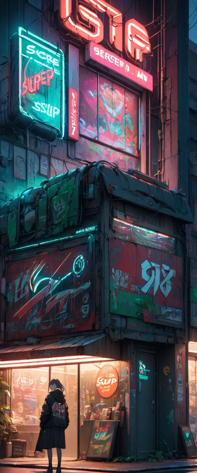 score_9, score_8_up, score_7_up, score_6_up, masterpiece, high quality, best quality, cyberpunk, neon sign, night, tattoo shop, entrance, no human