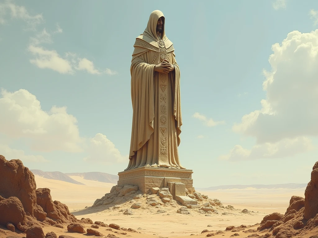 4k highly detailed realistic digital extremely high quality RAW photograph, dark arabian fantasy in the style of hp lovecraft, highly detailed sand golem he have Saturn planet in his hands moonlit desert ruins, dynamic light, matte painting, dynamic angle, slow shutter speed, dynamic shadows