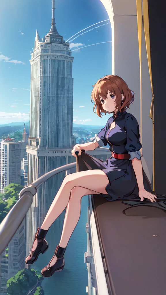  (((Girl in a dark blue dress sitting on the edge of a skyscraper 1.9))),Tremendous height,It seems like it's falling even now ,metropolis, studio Ghibli  ,(((kiki1.9))), Kiki's Delivery Service ,  is making my legs wobble,red shoes and red ribbon,profile, super high image quality ,8k,Spectacular views,evening,Akane Sora ,cloud,sunset, Detailed Illustration ,  very colorful , Masterpiece, Official Art, One Shot,High-resolution wallpapers,motion blur, Hi-Res, 