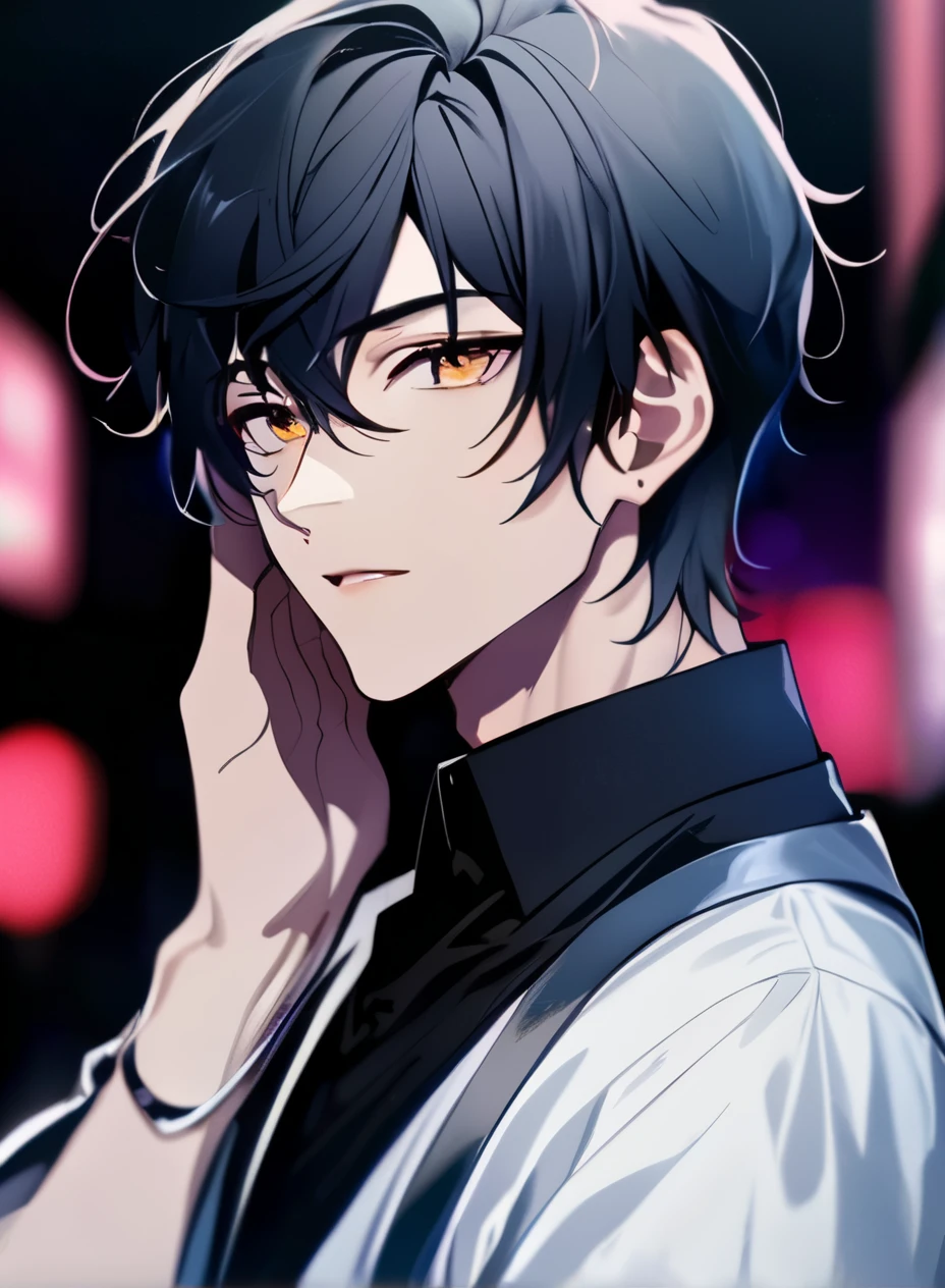 masterpiece, best quality, detailed, ultra detailed、High detail、 highres icon、Young Man、 downtown at night、 very detailed depiction、 Hi-Res,
