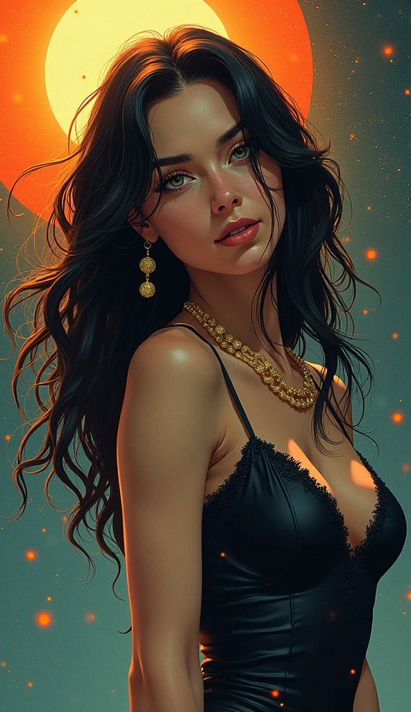 elegant lady, wearing a beautiful full body panther fantasy, black wavy hair, honey eyes, colorful, sun rays, portrait, close up, 8k, DSRL, cinematic, hot colors, nice body figure, anna dittmann, high definition, intricate, 3d, hdr, "midjourney quality", sharped, intricate, fantasy, WLOP, illustration