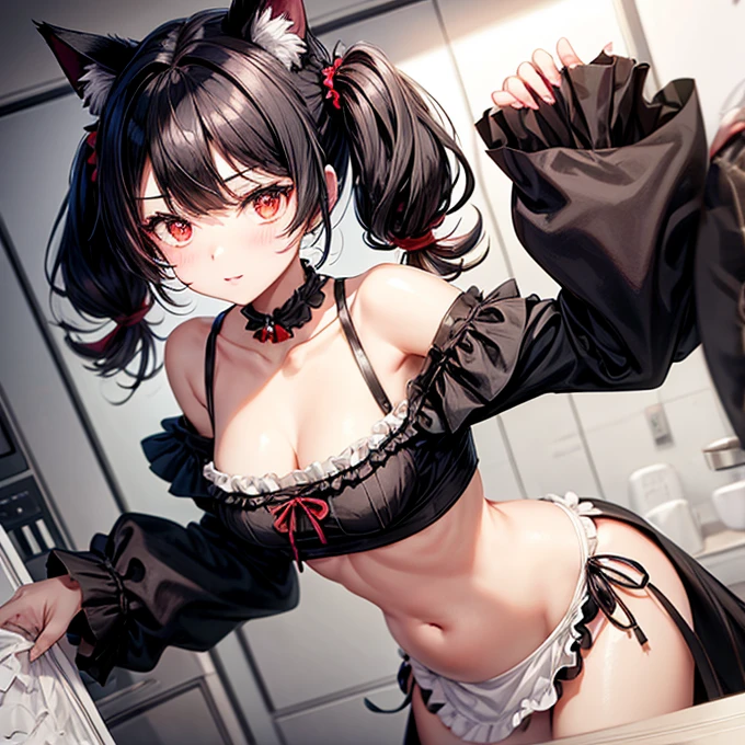 Cat-eared girl wearing a black maid outfit、Black hair short bob、tea shop、Cafe Latte、Camel hoof、masturbation、No panties、pussy juice、red blush、Teary-eyed、teats、Open your crotch、masturbation,masturbation、masturbated、cum on、orgasm、Open the vagina,vagina,Manjiru、teats