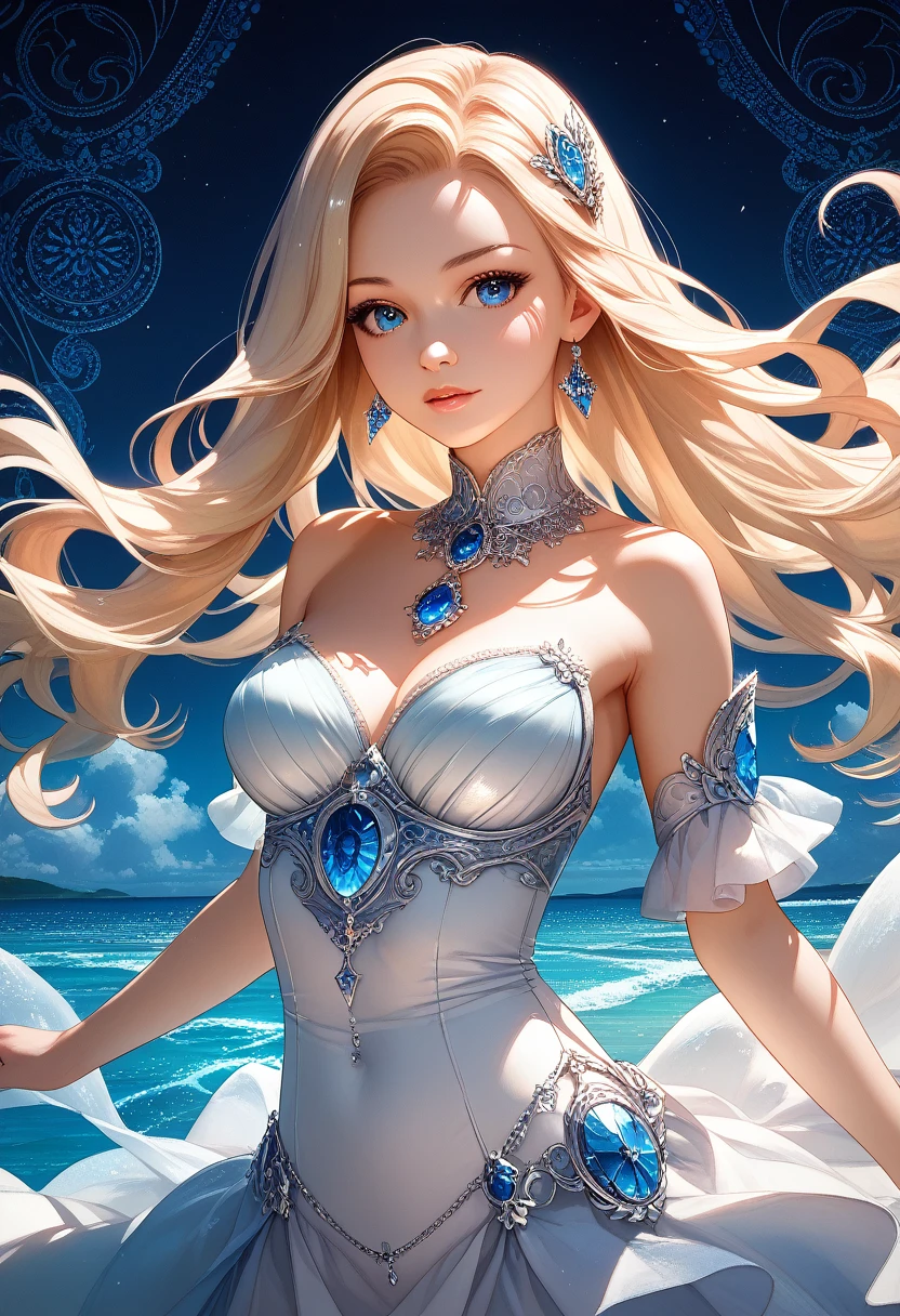 (((full medium shot))), (Masterpiece, photorealistic, photorealism, best quality, ultra-detailed:1.3), (nice hands, perfect hands), official art, cinematic light, (1girl:1.3), adult, A Russian woman facing towards the camera. ((long blonde hair)), (pink and white sleeveless transparent translucent leotard,silhouette),(blue stockings),(ethereal:1.6),fantasy artwork,intricate artwork,sketch,minimalism,clear lines,(double exposure:1.4),(extremely luminous translucent body:1.5),(floral pattern decoration,glowing effect:1.2),