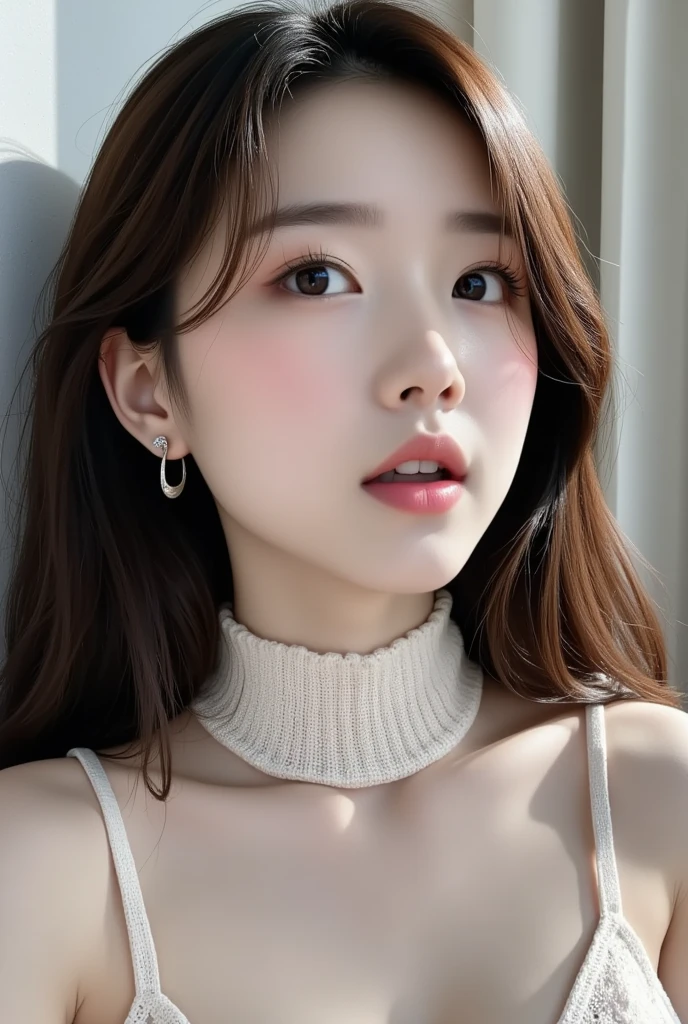 (Loli girl),South Korea ,(Tongue:1),orgasm,, Face Light, shiny face ,, Sophisticated eyes ,( 穿turtleneck sweater,,),， Ultra HD, masterpiece ,  height detail ,  high quality ,  Best Quality , HD Symbol 