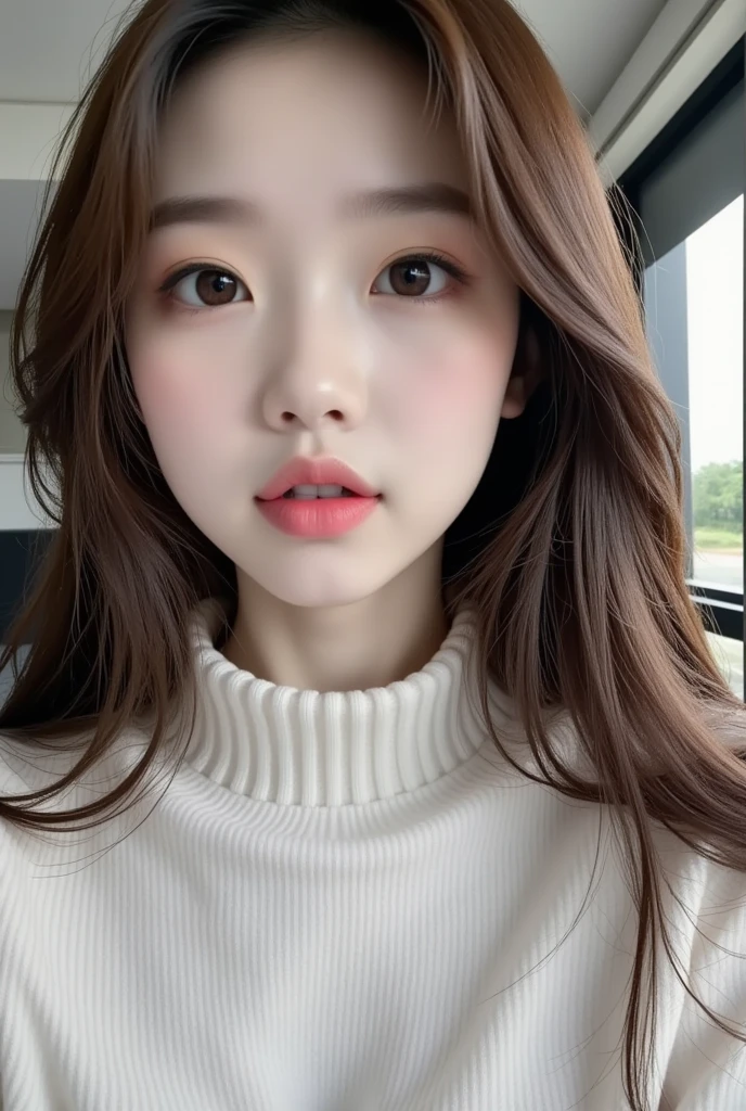 (Loli girl),South Korea ,(Tongue:1),orgasm,, Face Light, shiny face ,, Sophisticated eyes ,( 穿turtleneck sweater,,),， Ultra HD, masterpiece ,  height detail ,  high quality ,  Best Quality , HD Symbol 