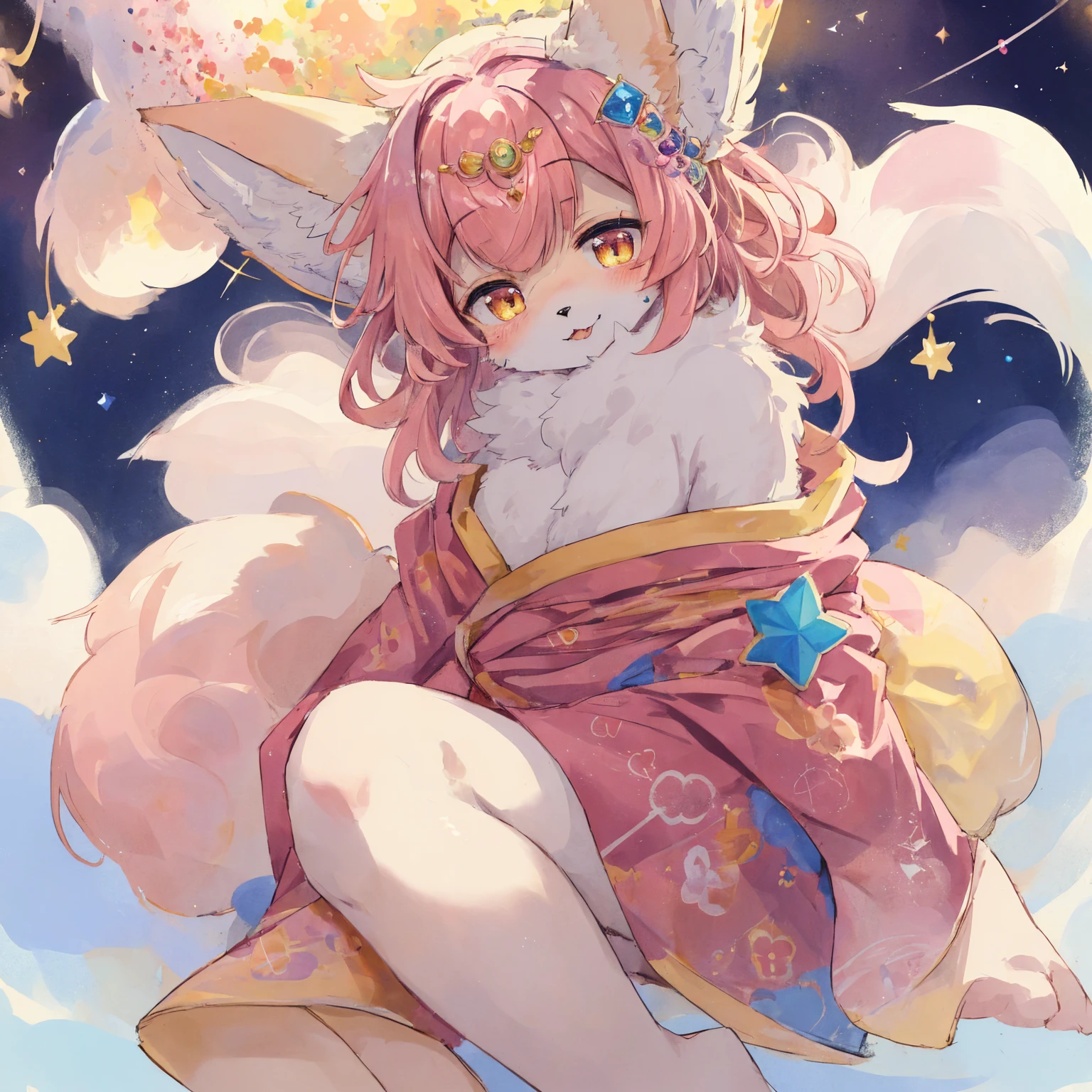 Highest quality,Highest Resolution,(Fluffy personification :1.3),Cat girl,Long Hair,Dazzling Light,Supreme detail,Glow worms,amethyst,naked足,Floating in the air,Yellow ring on head,The back side is glossy,Very delicate background,Nice,Panorama,Golden Cloud Background,Golden Sunshine,Light and shadow,View your audience,smile,Open your mouth,Furry,,naked,naked体,naked,Furry,Show your crotch,With legs apart