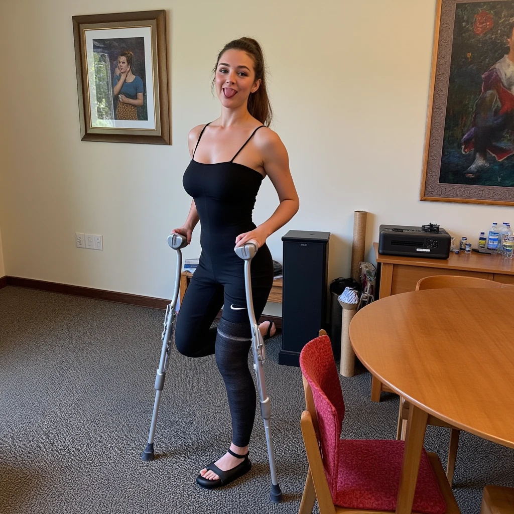 woman with crutches and leg braces taking a selfie in a mirror, disabled on one leg, crutches, Maybe, extra limbs, With a cane, leg and thigh shot, 2, 4 year old female model, naked thighs!!!, naked thighs, She has a beautiful bone structure, Hit to the leg and thigh, legs and arms, leaked photo, beautiful face with arms and legs