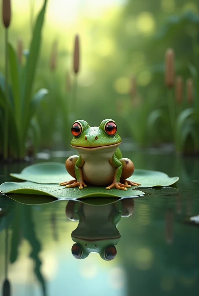 Frog on a lily pad pond