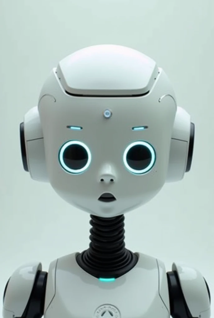 An alien, with albino and realistic skin, large head, short and thin neck, very large eyes and all black, which reflects the local lighting, a nose similar to that of humans but small, a mouth similar to that of humans but small, the body is thin and thin, the alien wears a white sleeve shirt with a letter made of small silver that appears to the right represented within a triangle of the same size, the clothing is inspired by the clothes used for surfing, the color to be used is red, pink chock and blue, as well as details of the environment, and manufactured with neoprene fabric, it is possible to notice a silver necklace hanging from his neck, with a pinjente in the triangular shape with an eye that sees everything in the center as a symbol. the alien is in a recording studio whose scenery is minimalist and features a gray background in gradient hue to circular white, the camera captures the image from the waist up, the alien presents friendly and light expressions, the alien interact with the camera always with a slight smile of satisfaction and tranquility, The skin used and all the elements are of extreme realism, especially the skins, the lighting is an illumination inspired by the 80s.
