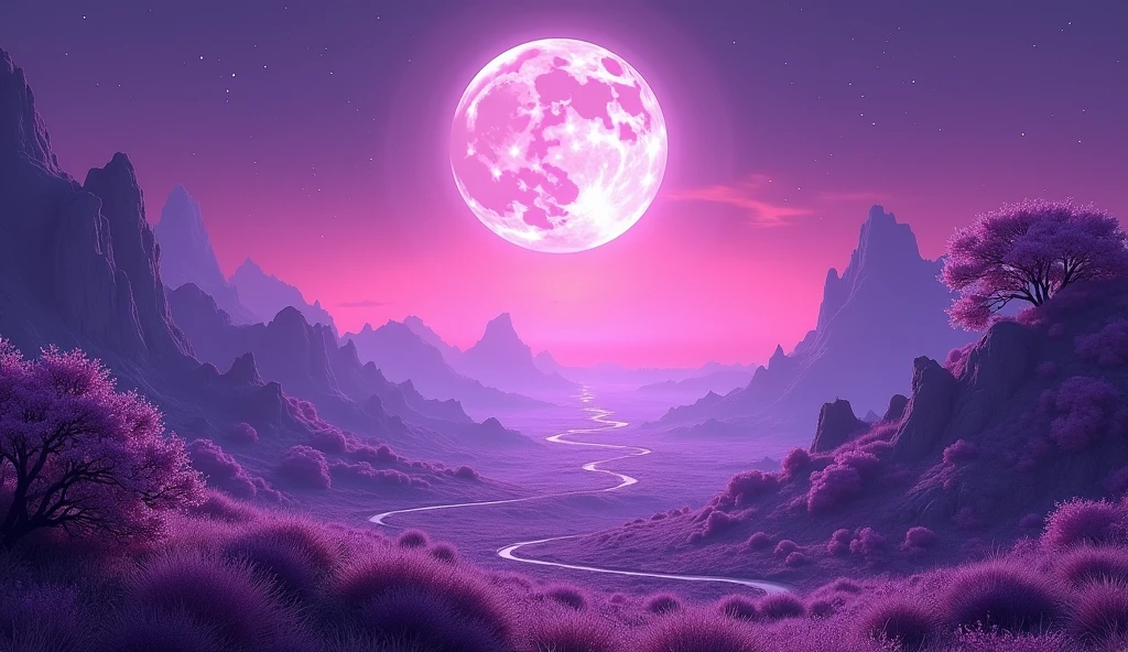 Bright purple sky, Purple full moon, 4K