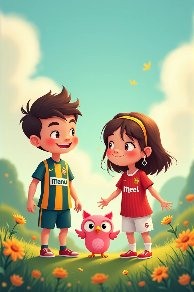 A player with pink hair and a pink shirt saying happy father's day to a lion wearing a Fortaleza shirt