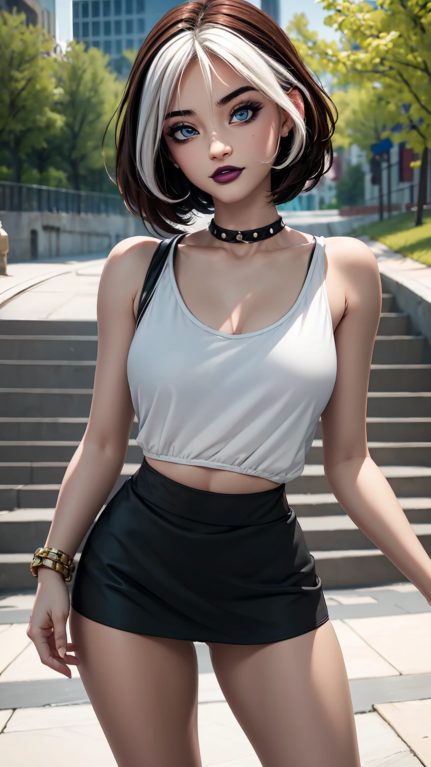 bangs,  Hair Between Eyes ,  Elastic hair , pomade, girls, Kogal, Make-up, break  skirt , shirt,  Jewelry , , clavicle, white shirt,  Pleated skirt , shirt з коміром,  Mini Skirt , bracelet, black skirt,  ,  large full chest , break дивиться на  глядача,  Full Body , break (masutepiece:1.2),  Best Quality ,  high resolution, Шпалери Unity 8k, ( Illustration : 0.8), ( Beautiful detailed eyes : 1.6),  extremely detailed face , Perfect lighting ,  extremely detailed computer hands,  Perfect anatomy ),   Smile open mouth , Стоячи на  Escalator і, (Up )  Escalator ), ( Lower body shot ),  Thigh Focus , ( Bottom Shot : 1.3), (rear view: 1.3), (black panties: 1.3), ( skirt ,  Rolling )  : 1.3)、( Fully open panties :  1.5),  on the street ,  Outdoors 