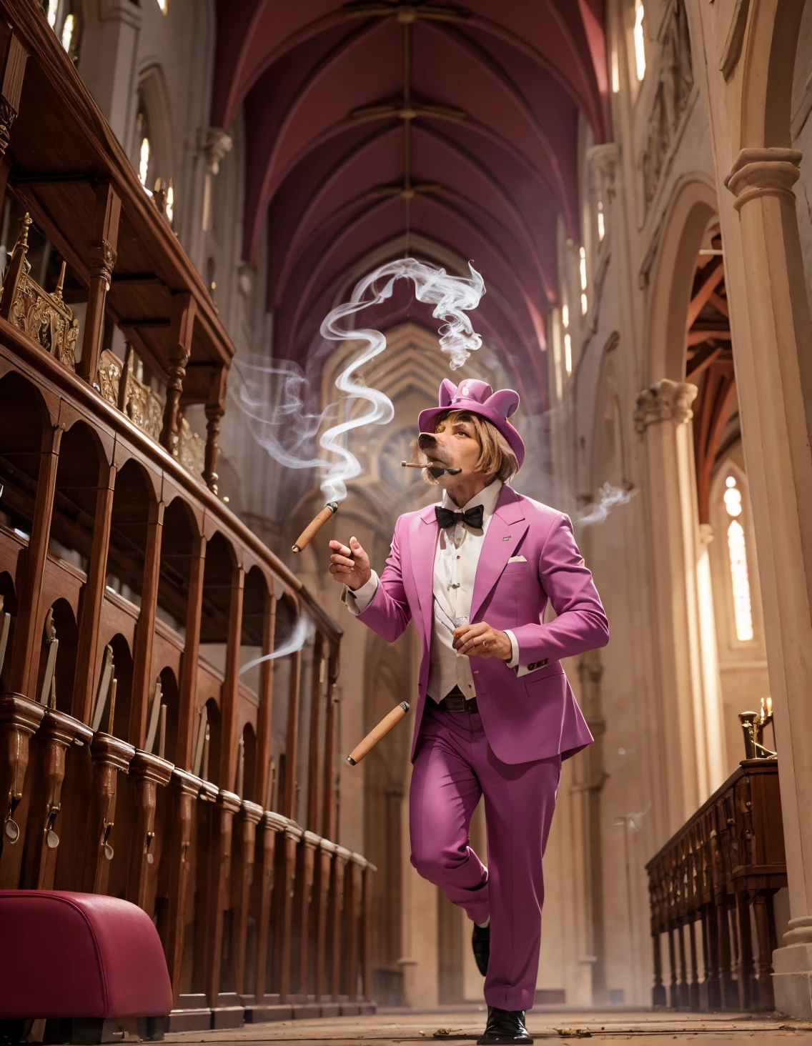 Snagglepuss smoking Cigar running inside Church 