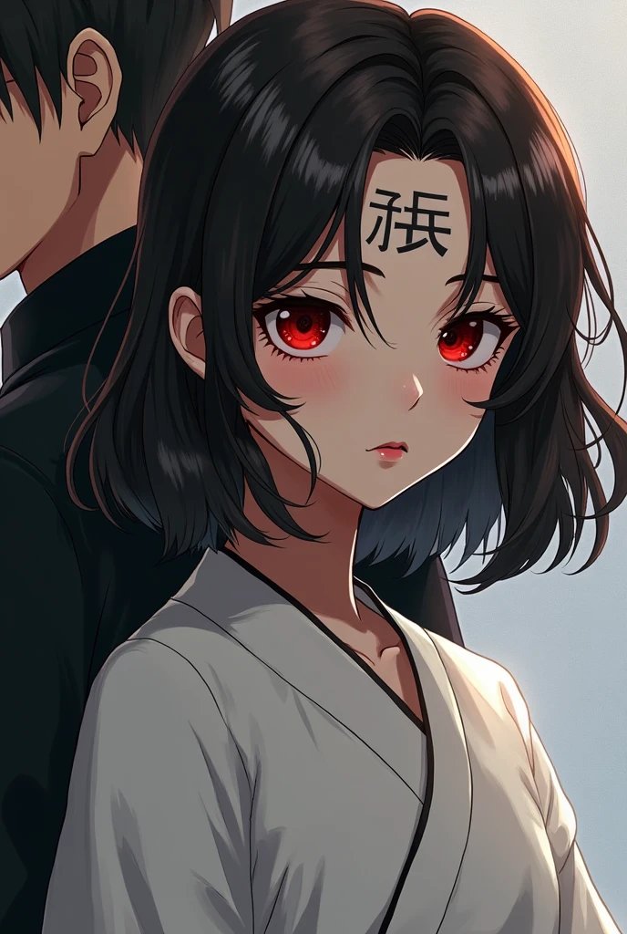 short bob, black hair, black eyes, slant eyes, round face, high teen, bad mood, kimono, open clothes, intense sex, sweat, cum overflow, (looking away:1.4)